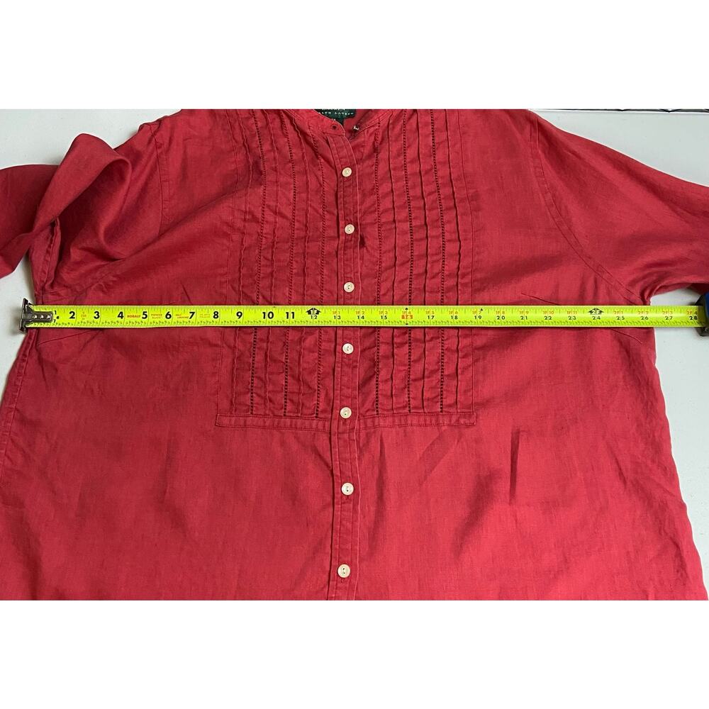 Ralph Lauren Women's 100% Linen Red Pintuck Mandarin Collar Blouse Top Size 2X - Picture 11 of 12